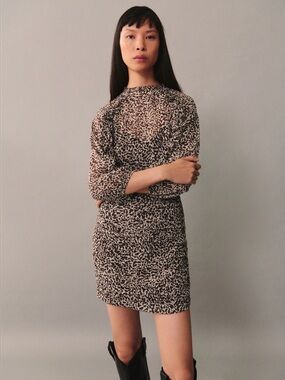 Mango Leapord Print Draped Dress